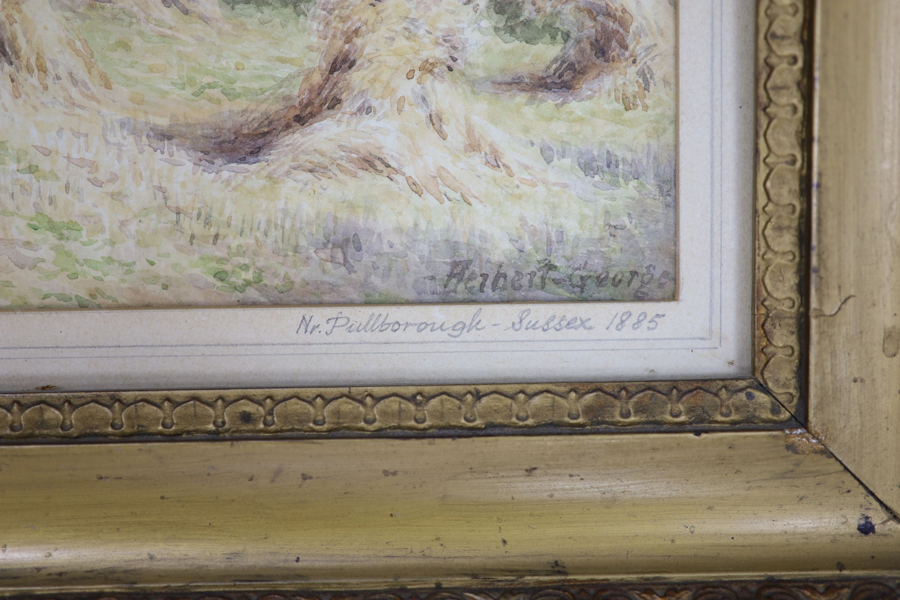 Herbert George (1863-?), watercolour, Near Pulborough, Sussex, 1885, signed, 32 x 26cm